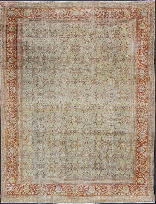 Antique Persian Mahal with All - Over Floral Design Persian Mahal Carpet This antique Persian Mahal relies heavily on exquisite details, as well as large - scale flowers and palmettes. A fine trellis of beautifully colored large and small flowers sp... - Keivan Woven ArtsGLC - 129 - 1168Rug