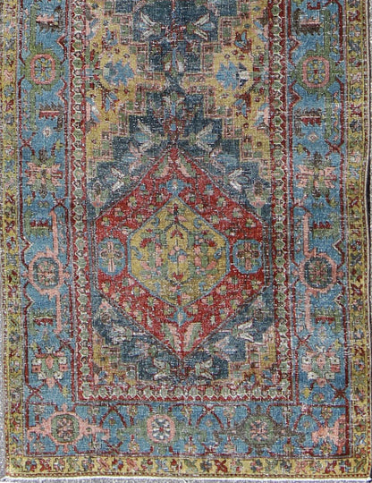 Heriz Runner Antique Persian with Three Sub - Geometric Medallions, rug gld - 6188, country of origin / type: Iran / Heriz Serapi, circa 1920 This magnificent Heriz Serapi runner (circa 1920) bears an exquisite design rendered in gorgeous hues of re... - Keivan Woven ArtsGLD - 6188 - 9090Rug