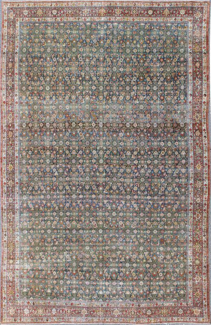 Antique Hand Knotted Persian Malayer Rug All - Over Design On A Teal Background Large Antique Persian Malayer Rug with All - Over Large antique Persian Malayer rug with all - over design in teal background, Keivan Woven Arts / rug / GLD - 7587, Large Ma... - Keivan Woven ArtsGLD - 7587 - 8391Rug