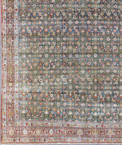 Antique Hand Knotted Persian Malayer Rug All - Over Design On A Teal Background Large Antique Persian Malayer Rug with All - Over Large antique Persian Malayer rug with all - over design in teal background, Keivan Woven Arts / rug / GLD - 7587, Large Ma... - Keivan Woven ArtsGLD - 7587 - 8391Rug