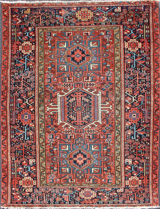Karadjeh Persian antique rug with detailed geometric design, Keivan Woven Arts / rug gng - 4737, country of origin / type: Iran / Karadjeh, circa 1920 This early 20th century, handwoven antique Persian Karadjeh rug features a red - colored field imb... - Keivan Woven ArtsGNG - 4737 - 9894Rug
