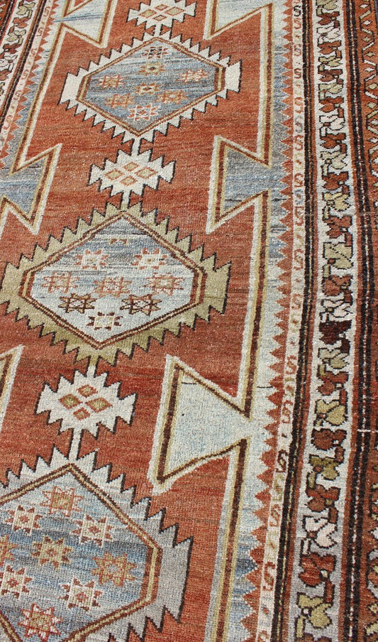 Burnt Orange Antique Hand Knotted Persian Hamedan Runner With Tribal Medallions Burnt orange antique Persian Hamedan runner with Tribal Medallions, Keivan Woven Arts / rug gng - 4742, country of origin / type: Iran / Hamedan, circa 1920 Thi... - Keivan Woven ArtsGNG - 4742 - 9902Rug
