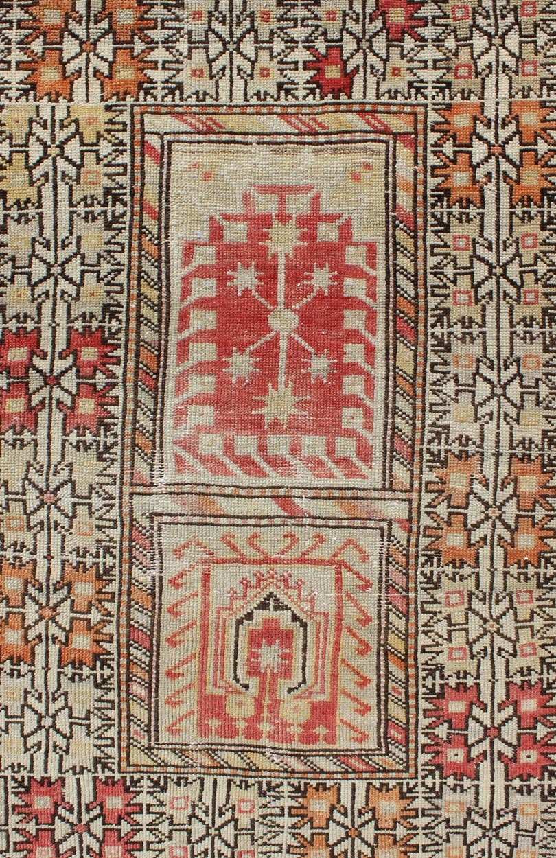 Tribal - Geometric Design Antique Turkish Oushak Rug in Burnt Orange and Brown Antique Oushak Rug from Turkey with Tribal and Geometric Motifs in Sunset - Colored Palette, rug gng - 4743, country of origin / type: Turkey / Oushak, circa 1920 T... - Keivan Woven ArtsGNG - 4743 - 9906Rug