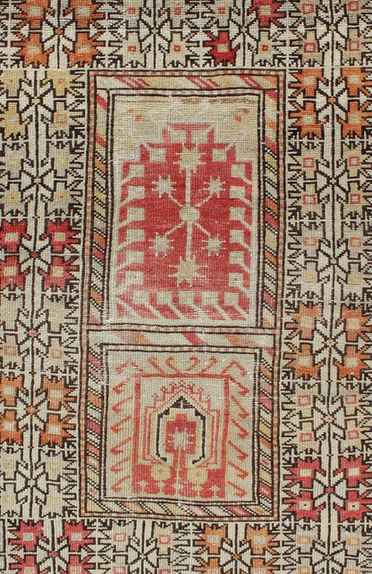 Tribal - Geometric Design Antique Turkish Oushak Rug in Burnt Orange and Brown Antique Oushak Rug from Turkey with Tribal and Geometric Motifs in Sunset - Colored Palette, rug gng - 4743, country of origin / type: Turkey / Oushak, circa 1920 T... - Keivan Woven ArtsGNG - 4743 - 9906Rug