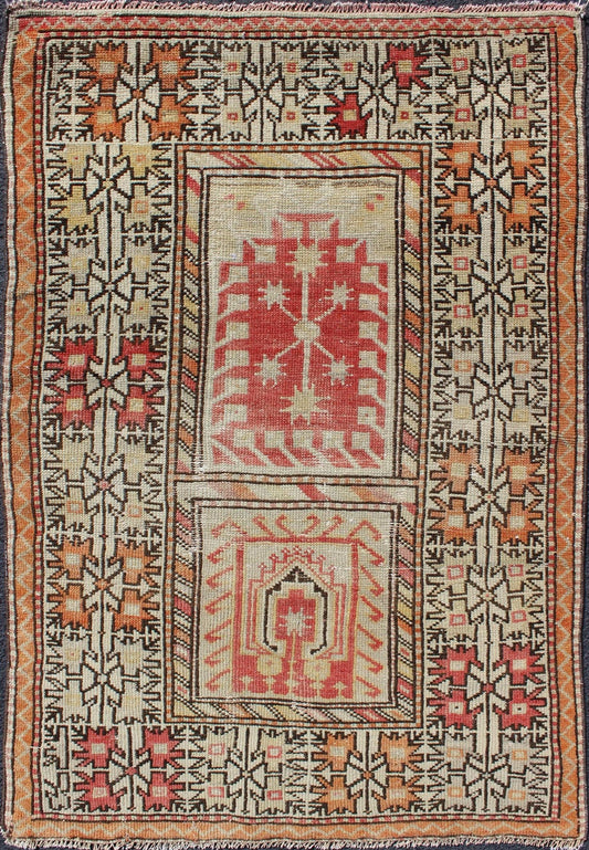 Tribal - Geometric Design Antique Turkish Oushak Rug in Burnt Orange and Brown Antique Oushak Rug from Turkey with Tribal and Geometric Motifs in Sunset - Colored Palette, rug gng - 4743, country of origin / type: Turkey / Oushak, circa 1920 T... - Keivan Woven ArtsGNG - 4743 - 9906Rug