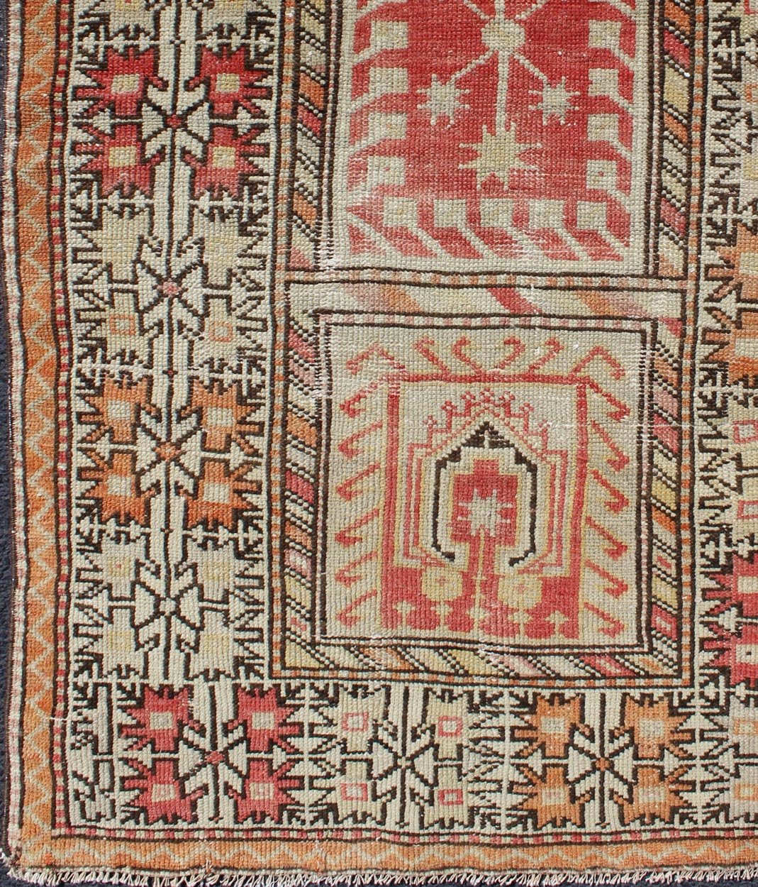 Tribal - Geometric Design Antique Turkish Oushak Rug in Burnt Orange and Brown Antique Oushak Rug from Turkey with Tribal and Geometric Motifs in Sunset - Colored Palette, rug gng - 4743, country of origin / type: Turkey / Oushak, circa 1920 T... - Keivan Woven ArtsGNG - 4743 - 9906Rug