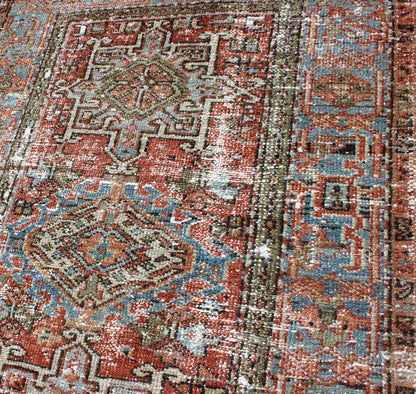 Distressed Antique Persian Karadjeh Rug With Geometric Medallions and Accents Persian Karadjeh antique rug with distressed geometric design in shades of red with dark accents, Keivan Woven Arts / rug gng - 4748, country of origin / type: Iran ... - Keivan Woven ArtsGNG - 4748 - 9910Rug