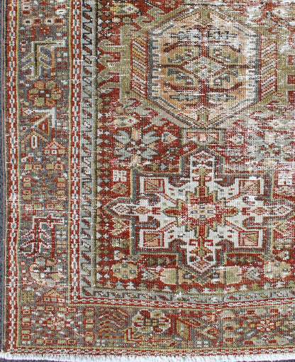 Vintage Persian Karadjeh rug with three medallion geometric tribal design, rug gng - 4749, country of origin / type: Iran / Karadjeh, circa 1930 This early 20th century, handwoven antique Persian Karadjeh rug features a red - colored field imbued wi... - Keivan Woven ArtsGNG - 4749 - 9914Rug