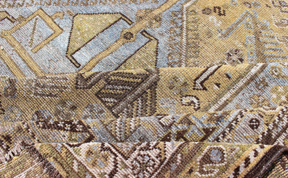 Geometric Vintage Persian Shiraz Rug Tri - Medallion Design in Lavender and Olive Persian vintage Shiraz carpet in olive and lavender with geometric medallions, rug/GNG - 4754, country of origin / type: Iran / Shiraz, circa 1930. This vintage... - Keivan Woven ArtsGNG - 4754 - 9930Rug