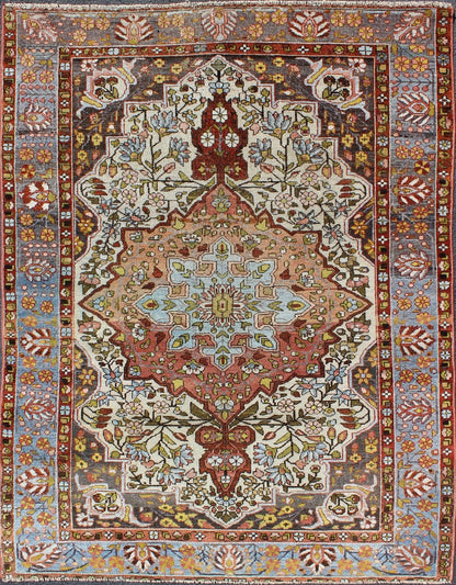 Multi - Colored and Ivory Antique Persian Bakhtiari Rug with Floral Medallion kwarugs Multi - colors, burnt orange and ivory antique Persian Bakhtiari rug with floral medallion, rug gng - 4757, country of origin / type: Iran / Bakhtiari, circa 1930s. ... - Keivan Woven ArtsGNG - 4757 - 9934Rug