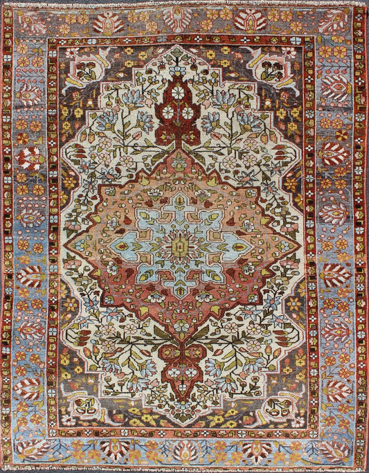 Multi - Colored and Ivory Antique Persian Bakhtiari Rug with Floral Medallion kwarugs Multi - colors, burnt orange and ivory antique Persian Bakhtiari rug with floral medallion, rug gng - 4757, country of origin / type: Iran / Bakhtiari, circa 1930s. ... - Keivan Woven ArtsGNG - 4757 - 9934Rug