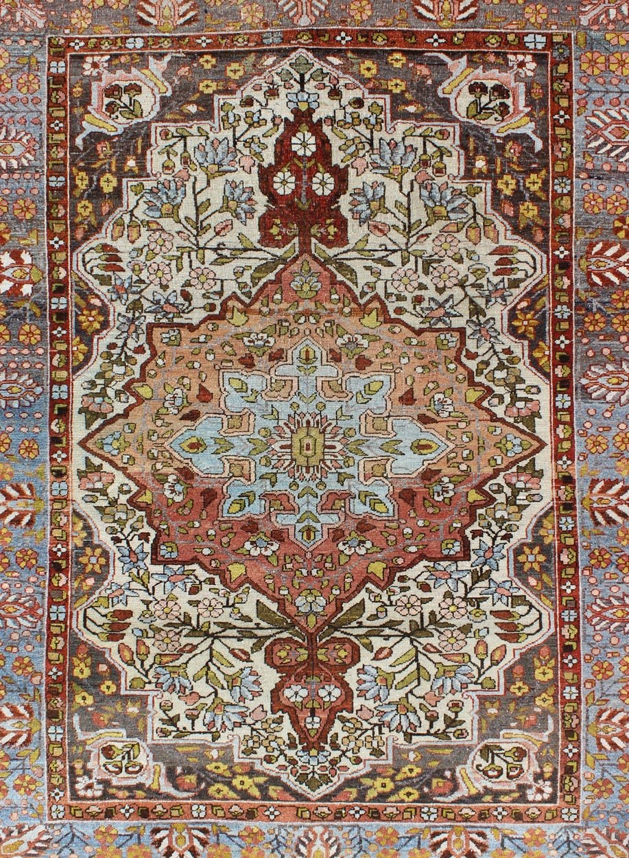 Multi - Colored and Ivory Antique Persian Bakhtiari Rug with Floral Medallion kwarugs Multi - colors, burnt orange and ivory antique Persian Bakhtiari rug with floral medallion, rug gng - 4757, country of origin / type: Iran / Bakhtiari, circa 1930s. ... - Keivan Woven ArtsGNG - 4757 - 9934Rug