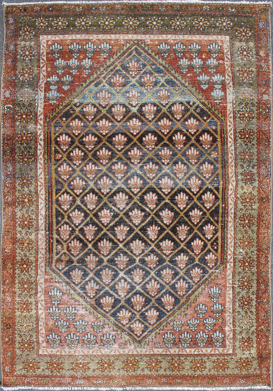 Colorful Antique Hand Knotted Persian Hamadan Rug With Tribal Motif Design Antique Persian Hamadan rug with gorgeous blue and colorful design. Keivan Woven Arts / rug GNG - 4762, country of origin / type: Iran / Hamadan, circa 1920. This an... - Keivan Woven ArtsGNG - 4762 - 9938Rug