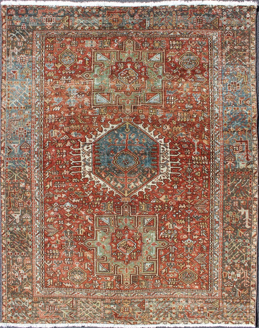 Karadjeh rug vintage Persian with Ornate and Intricate design of Medallions and geometric motifs, rug gng - 4765, country of origin / type: Iran / Karadjeh, circa 1930 Karadjeh rug vintage Persian with Ornate and Intricate design of Medallions and... - Keivan Woven ArtsGNG - 4765 - 9942Rug