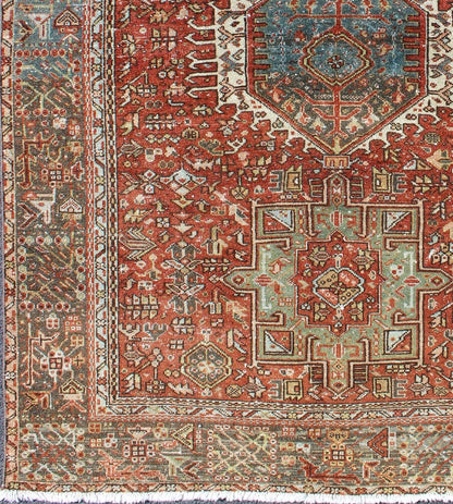 Karadjeh rug vintage Persian with Ornate and Intricate design of Medallions and geometric motifs, rug gng - 4765, country of origin / type: Iran / Karadjeh, circa 1930 Karadjeh rug vintage Persian with Ornate and Intricate design of Medallions and... - Keivan Woven ArtsGNG - 4765 - 9942Rug