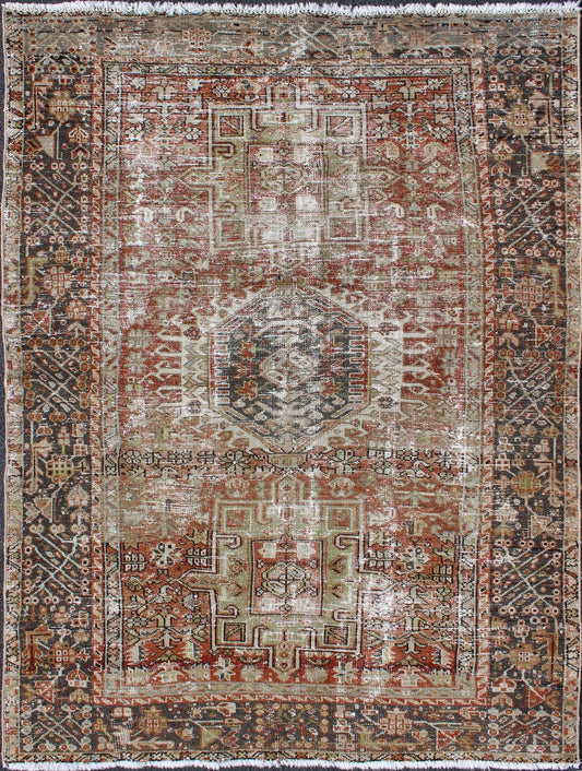 Vintage Persian Karadjeh rug with three medallion geometric tribal design, rug gng - 4766, country of origin / type: Iran / Karadjeh, circa 1930 This early 20th century, handwoven antique Persian Karadjeh rug features a red - colored field imbued wi... - Keivan Woven ArtsGNG - 4766 - 9946Rug