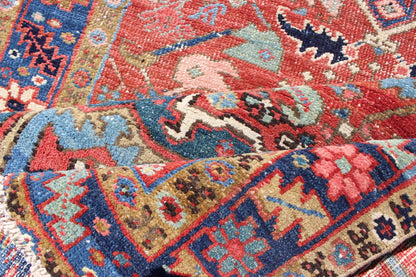 Sub - Geometric Medallion Antique Persian Heriz Runner in Red and Blue Heriz Persian antique rug with sub - geometric motifs and six medallions in colorful Tones, Keivan Woven Arts / rug gng - 4770, country of origin / type: Iran / Heriz, circa 1920 ... - Keivan Woven ArtsGNG - 4770 - 9954Rug
