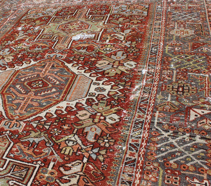 Keivan Woven Arts, Gng - 4771, 1920s Distressed Heriz Tribal. Antique Persian distressed Heriz rug with three medallion Geometric Tribal design, rug GNG - 4771, country of origin / type: Iran / Heriz, circa 1920. This early 20th century, handwoven a... - Keivan Woven ArtsGNG - 4771 - 9960Rug