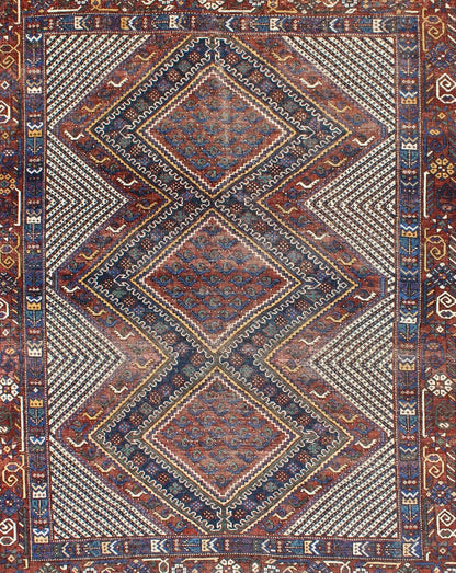Keivan Woven Arts, Gng - 4772, Tri - Medallion Antique Afshar Rug in Colorful Tones Brown and gray blue. Multicolored Afshar Antique rug from Persia with unique diamond geometric design, rug gng - 4772, country of origin / type: Iran / Afshar, circa 1910s. ... - Keivan Woven ArtsGNG - 4772 - 9964Rug