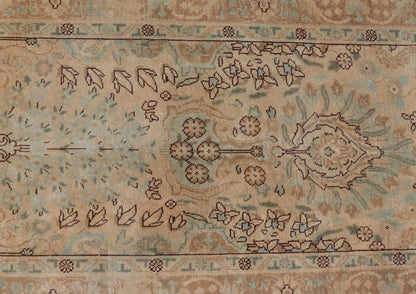 Vintage Persian Tabriz Long Runner in Taupe, Tan, Light Brown and D. Blue. Floral design vintage Persian Tabriz long runner in neutral tones of taupe, tan, brown, taupe, gray, light blue and dark blue. rug H - 102 - 13, country of origin / type: Ira... - Keivan Woven ArtsH - 102 - 13 - 1758Rug