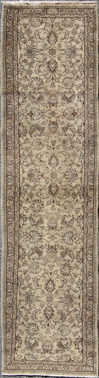 Keivan Woven Arts, H - 102 - 15, 1950's Vintage Tabriz Floral Runner with Brown and beige, natural colored. vintage Persian Tabriz runner with all - over floral design, rug h - 102 - 15, country of origin/ type: Iran / Tabriz, circa 1950 This Persian runn... - Keivan Woven ArtsH - 102 - 15 - 1768Rug