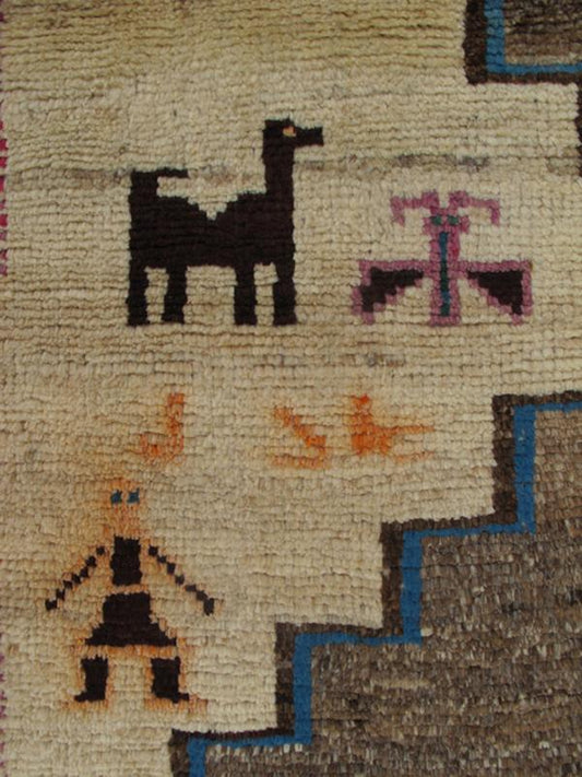 Persian Vintage Unique Gabbeh Rug With Tribal Design of Medallions and Tribal Figures Keivan Woven Arts - Persian Gabbeh vintage rug with medallions in brown, cream, red and green, rug H - 1205 - 05, country of origin / type: Iran / Gabbeh, circa 1950... - Keivan Woven ArtsH - 1205 - 05 - 4142Rug