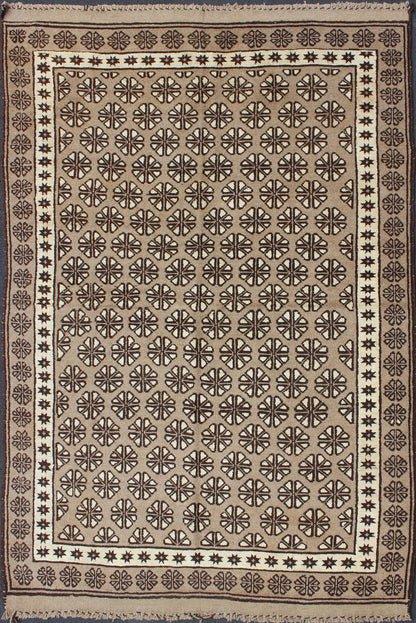 Keivan Woven Arts, H - 1211 - 36, 1950,s Vintage Rug, Hand - knotted vintage Persian rug with all - over geometric modern design in brown and taupe. Measures: 5'4 x 8'3 Vintage Persian Mishan Rug with All - Over Diamond Design in Gray, Brown and Cream... - Keivan Woven ArtsH - 1211 - 36 - 3770Rug