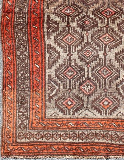Keivan Woven Arts, H - 1211 - 53, Semi Antique Shiraz Rug, Vintage Persian Shiraz rug in burnt orange and brown with tribal medallions, rug h - 1211 - 53, country of origin / type: Iran / Shiraz, circa 1950. This vintage Persian Shiraz rug (circa mid - 20th c... - Keivan Woven ArtsH - 1211 - 53 - 3782Rug