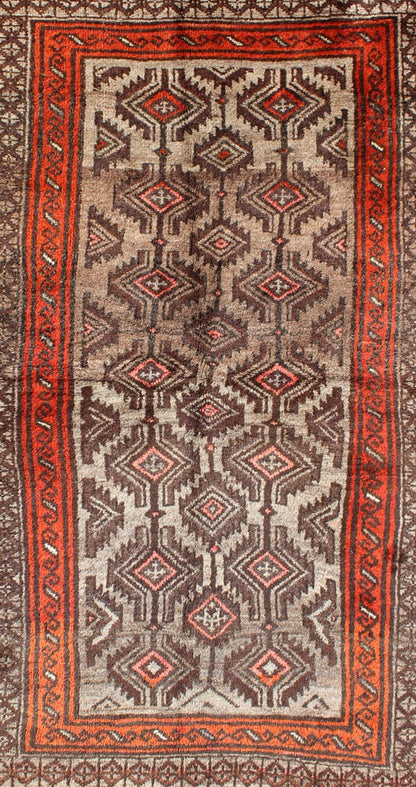 Keivan Woven Arts, H - 1211 - 53, Semi Antique Shiraz Rug, Vintage Persian Shiraz rug in burnt orange and brown with tribal medallions, rug h - 1211 - 53, country of origin / type: Iran / Shiraz, circa 1950. This vintage Persian Shiraz rug (circa mid - 20th c... - Keivan Woven ArtsH - 1211 - 53 - 3782Rug