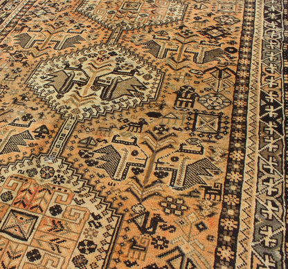 Brown Peach Vintage Persian Shiraz Rug with Vertical Sub - Geometric Medallions Peach, Brown, Taupe Vintage Persian Shiraz rug with Vertical Sub - Geometric Medallions, Keivan Woven Arts / rug H - 1211 - 56, country of origin / type: Iran / Shiraz, circ... - Keivan Woven ArtsH - 1211 - 56 - 3786Rug