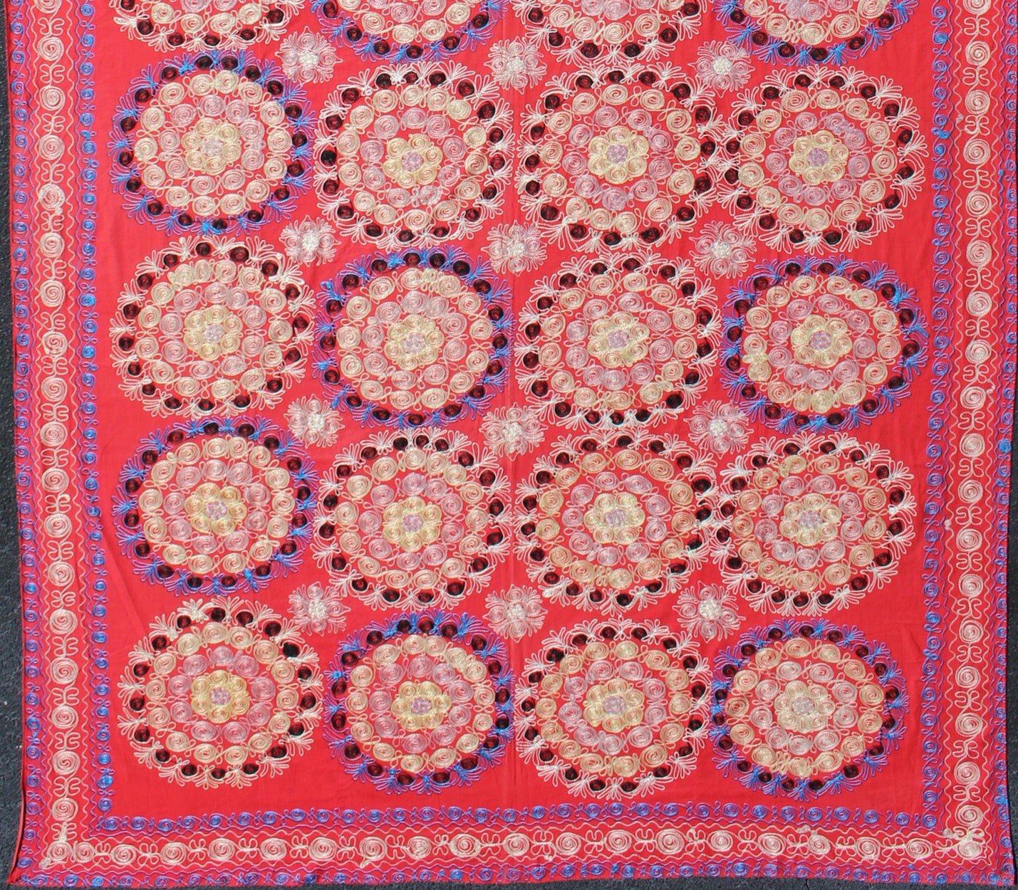 Unusually Large Silk Embroidery Suzani with Soft Red & Beautiful Vivid Colors Embroidery Suzani with Floral Design and Beautiful Vivid Colors. Rug/H - 1306 - 1, Uzbekistan Suzani "Suzani" means needlework and these embroideries are some of the m... - Keivan Woven ArtsH - 1306 - 1 - 12889Rug