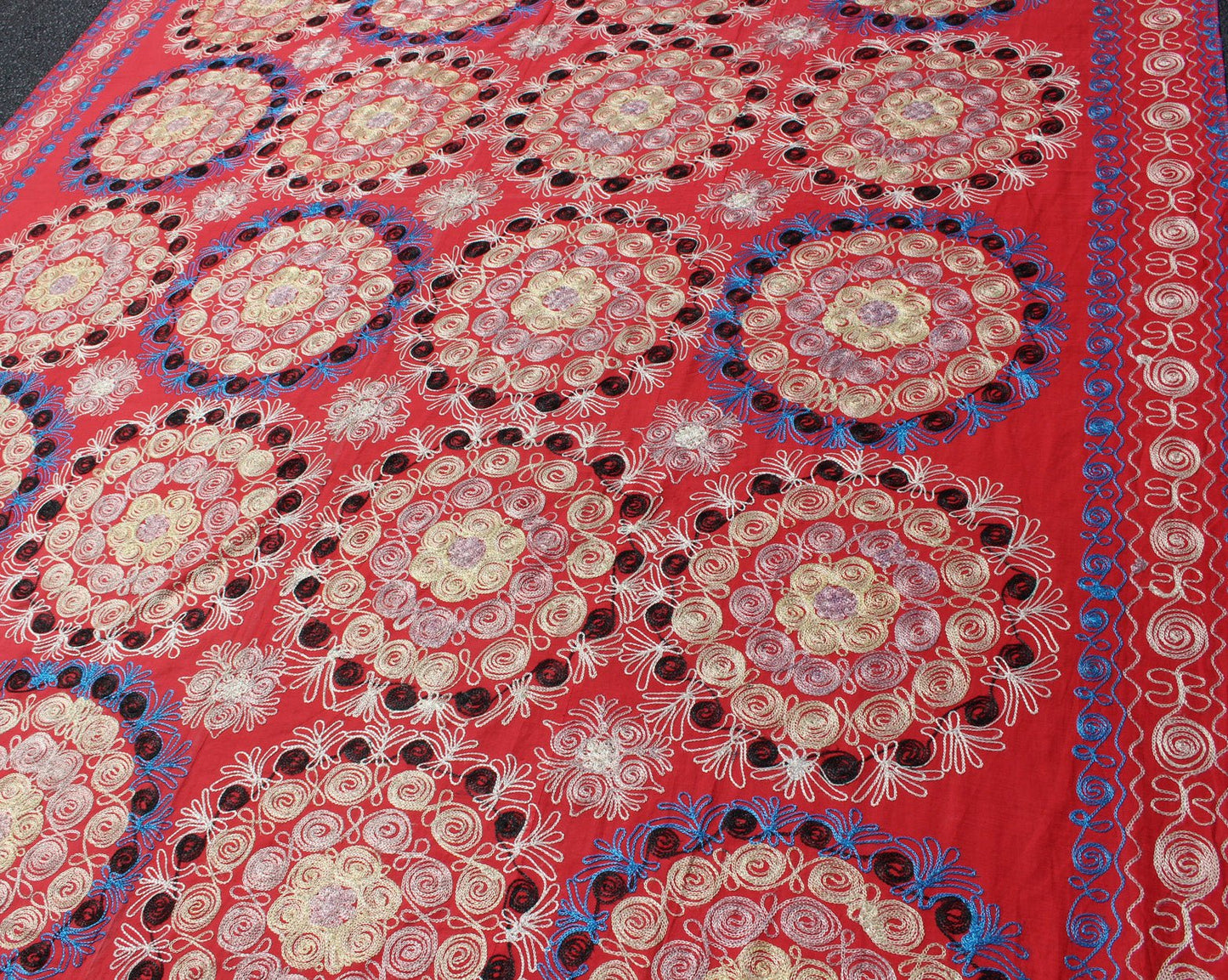 Unusually Large Silk Embroidery Suzani with Soft Red & Beautiful Vivid Colors Embroidery Suzani with Floral Design and Beautiful Vivid Colors. Rug/H - 1306 - 1, Uzbekistan Suzani "Suzani" means needlework and these embroideries are some of the m... - Keivan Woven ArtsH - 1306 - 1 - 12889Rug