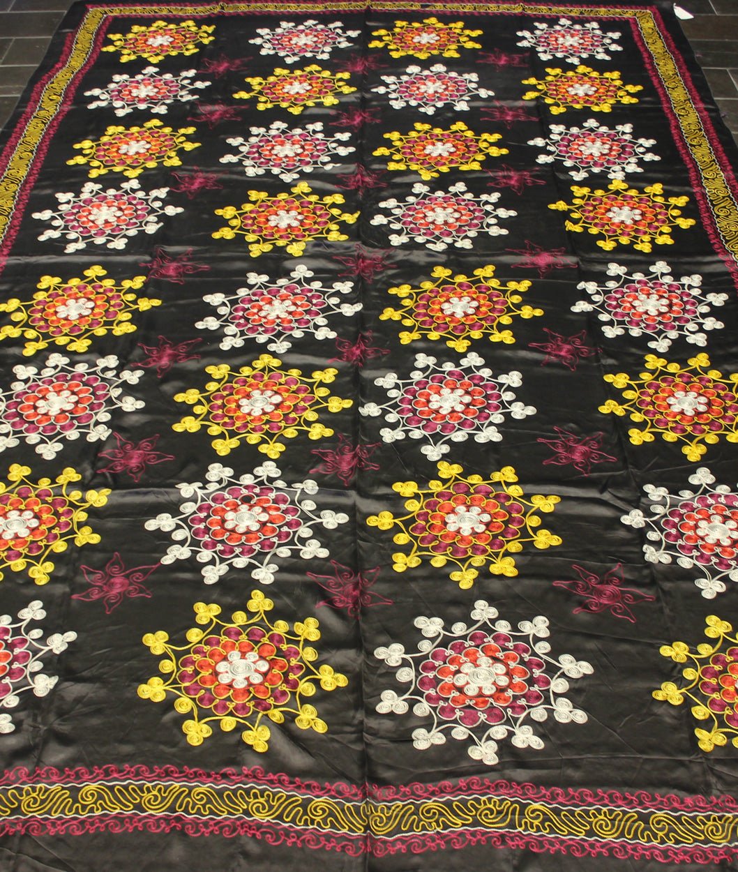 Very Large Vintage Silk Suzani with All - Over Embroidery in Charcoal Background Keivan Woven Arts - vintage Very Large Suzani with all - over embroidery in multi colors , H - 1306 - 2, Suzani vintage embroidery. "Suzani" means needlework and the... - Keivan Woven ArtsH - 1306 - 2 - 12893Rug