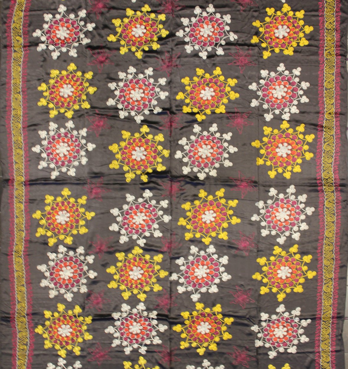 Very Large Vintage Silk Suzani with All - Over Embroidery in Charcoal Background Keivan Woven Arts - vintage Very Large Suzani with all - over embroidery in multi colors , H - 1306 - 2, Suzani vintage embroidery. "Suzani" means needlework and the... - Keivan Woven ArtsH - 1306 - 2 - 12893Rug