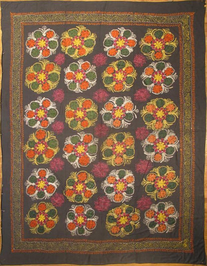 Keivan Woven Arts, H - 1306 - 8 Large Vintage Suzani silk Embroidery Shawl Suzani Vintage Embroidery Measures: 7 x 9'8 "Suzani" means needlework and these embroideries are some of the most characteristic forms of textile art from Central As... - Keivan Woven ArtsH - 1306 - 4 - 4278Rug