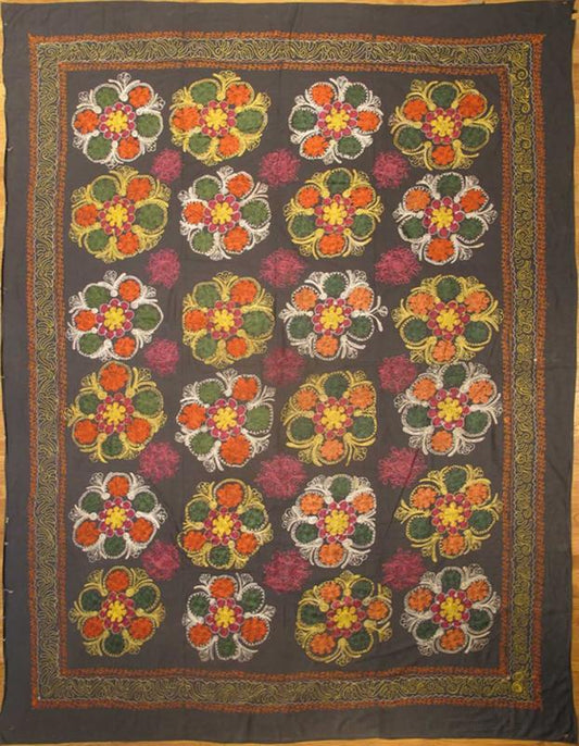 Keivan Woven Arts, H - 1306 - 8 Large Vintage Suzani silk Embroidery Shawl Suzani Vintage Embroidery Measures: 7 x 9'8 "Suzani" means needlework and these embroideries are some of the most characteristic forms of textile art from Central As... - Keivan Woven ArtsH - 1306 - 4 - 4278Rug