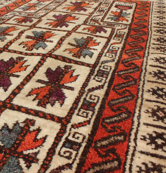 Midcentury vintage Beluch rug with all - over diamond pattern in red and charcoal, rug H - 1404 - 04 country of origin / type: Afghanistan / Tribal, circa mid - 20th century This impressive and complex vintage Afghan Beluch rug (circa mid - 20th century) ... - Keivan Woven ArtsH - 1404 - 04 - 5361Rug