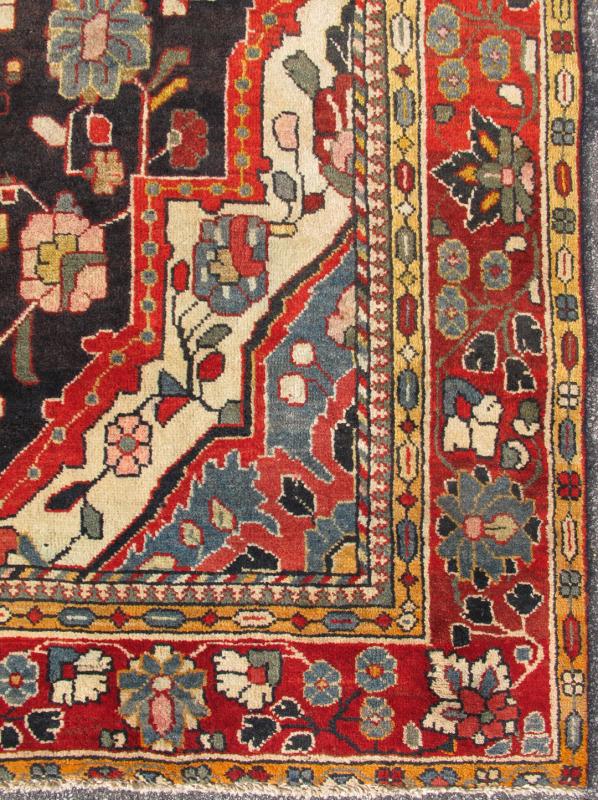 Keivan Woven Arts, H - 204 - 2141, 1940s Antique Persian Mahal Gallery Rug - This hand - knotted Antique Mahal gallery runner features a medallion design rendered in multi - colors and black background. 5'2 X 11'4 - Keivan Woven ArtsH - 204 - 2141 - 1233Rug