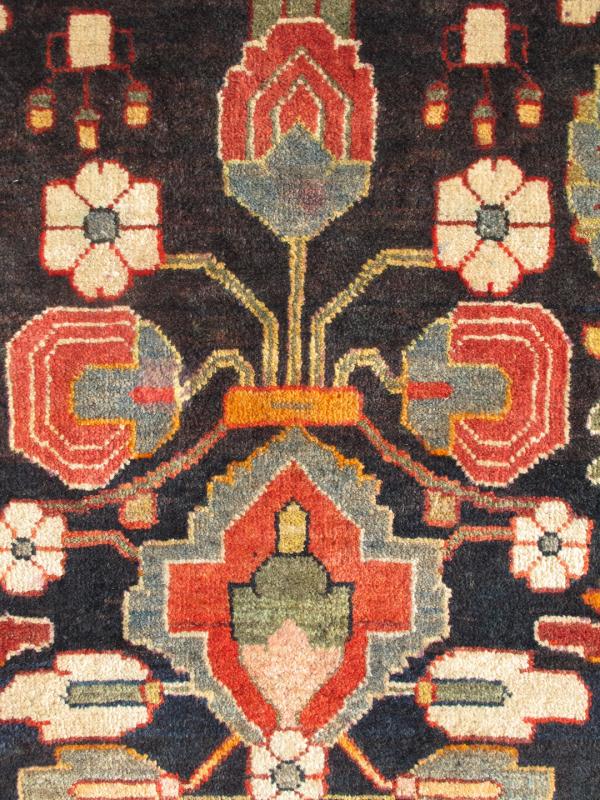 Keivan Woven Arts, H - 204 - 2141, 1940s Antique Persian Mahal Gallery Rug - This hand - knotted Antique Mahal gallery runner features a medallion design rendered in multi - colors and black background. 5'2 X 11'4 - Keivan Woven ArtsH - 204 - 2141 - 1233Rug
