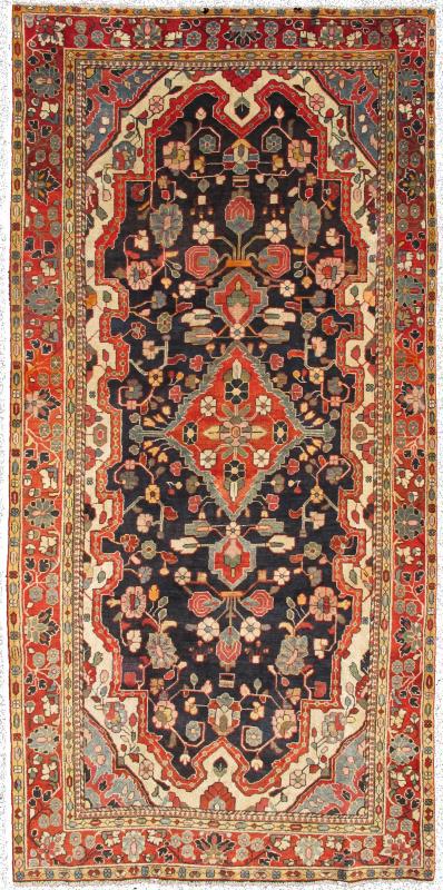 Keivan Woven Arts, H - 204 - 2141, 1940s Antique Persian Mahal Gallery Rug - This hand - knotted Antique Mahal gallery runner features a medallion design rendered in multi - colors and black background. 5'2 X 11'4 - Keivan Woven ArtsH - 204 - 2141 - 1233Rug