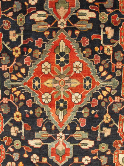 Keivan Woven Arts, H - 204 - 2141, 1940s Antique Persian Mahal Gallery Rug - This hand - knotted Antique Mahal gallery runner features a medallion design rendered in multi - colors and black background. 5'2 X 11'4 - Keivan Woven ArtsH - 204 - 2141 - 1233Rug