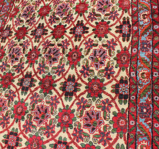 Semi Antique Persian Malayer Rug with Floral Pattern in Rich Red, Yellow Tones. Vintage Persian Malayer Rug with Floral Pattern, rug H - 209 - 4, country of origin / type: Persian / Malayer, circa mid - 20th Century. This Persian Malayer from mid - 20th... - Keivan Woven ArtsH - 209 - 4 - 1293Rug
