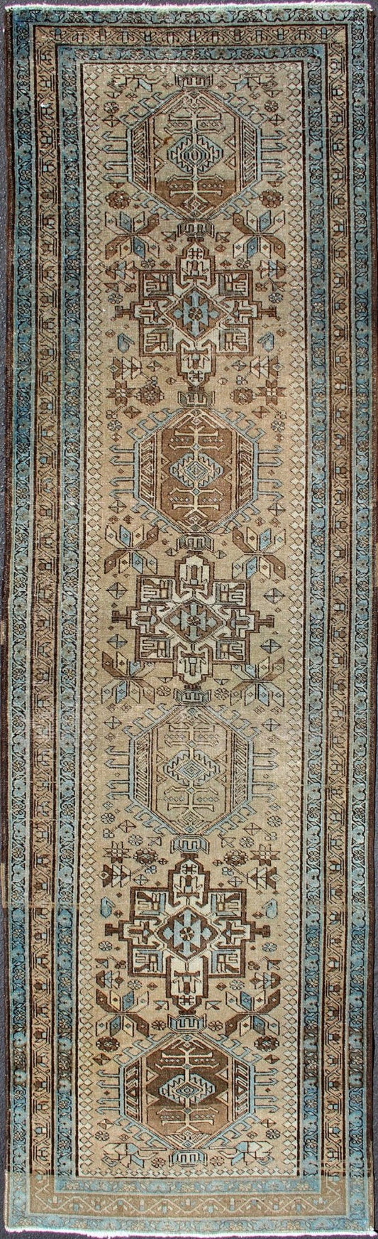 Karadjeh vintage runner with multi - medallion design from Persia, rug h - 307 - 80, country of origin / type: Iran / Karadjeh, circa 1950 This magnificent Persian Karadjeh from the mid - 20th century bears an exquisite design rendered in subdued tones.... - Keivan Woven ArtsH - 307 - 80 - 1362Rug
