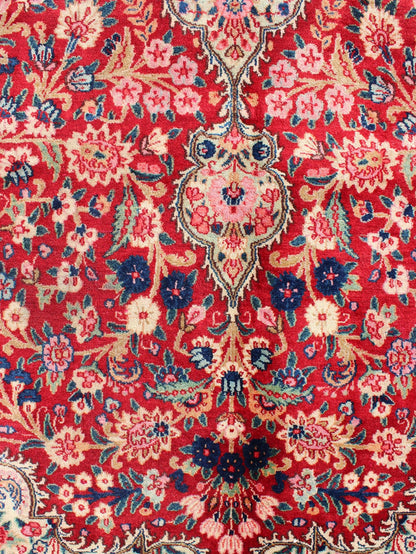 Vintage Persian Mashad rug with ornate floral medallion design in red, cream, and onyx, Keivan Woven Arts / rug H - 401 - 9, country of origin / type: Iran / Mashad, circa 1950 This highly decorative and elaborate vintage Persian Mashad carpet featu... - Keivan Woven ArtsH - 401 - 9 - 257Rug