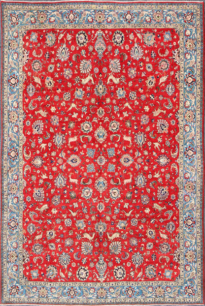 Vintage fine Persian Isfahan rug with all - over floral design, red background and Blue Border, rug h - 404 - 05, country of origin / type: Iran / Isfahan, circa 1950. This outstanding midcentury Persian Isfahan carpet is primarily characterized by it... - Keivan Woven ArtsH - 404 - 05 - 2171Rug