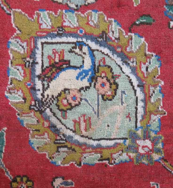 Large Vintage Persian Tabriz Rug with All - Over Design in Reds and Ivory. Soft red background, ivory and blue, Tabriz rug from Persia with Repeating Geometric design, rug H - 411 - 63, country of origin / type: Iran / Tabriz, circa 1950 This ... - Keivan Woven ArtsH - 411 - 63 - 1173Rug