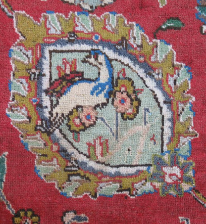 Large Vintage Persian Tabriz Rug with All - Over Design in Reds and Ivory. Soft red background, ivory and blue, Tabriz rug from Persia with Repeating Geometric design, rug H - 411 - 63, country of origin / type: Iran / Tabriz, circa 1950 This ... - Keivan Woven ArtsH - 411 - 63 - 1173Rug