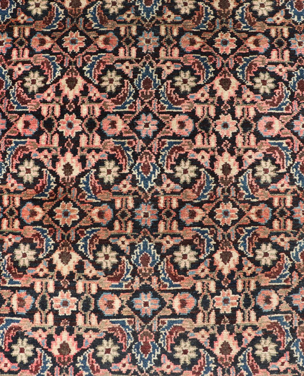 Antique Malayer runner with Dark Blue, Brown, Black, Khaki, Red, Green & Yellow, Sub - geometric repeating geometric design Antique Malayer runner with Dark Blue, Brown, Black and Beige along with red, Khaki, teal, soft orange, yellow, cream and light... - Keivan Woven ArtsH - 501 - 4 - 1342Rug