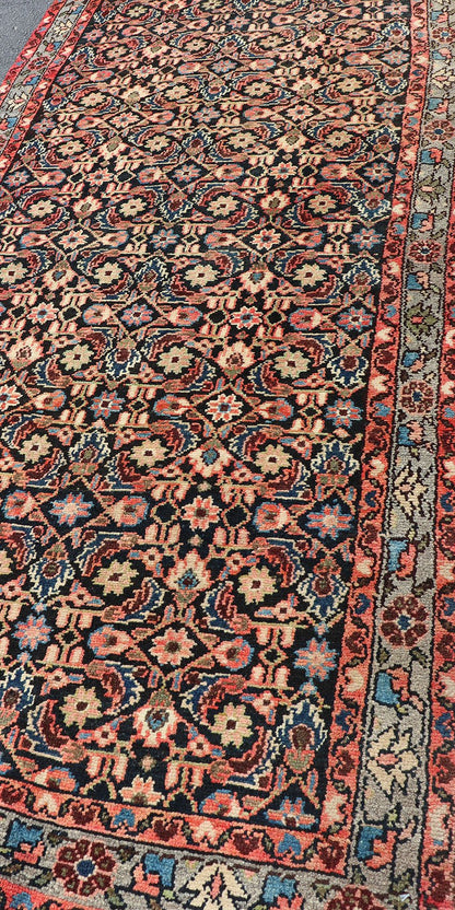 Antique Malayer runner with Dark Blue, Brown, Black, Khaki, Red, Green & Yellow, Sub - geometric repeating geometric design Antique Malayer runner with Dark Blue, Brown, Black and Beige along with red, Khaki, teal, soft orange, yellow, cream and light... - Keivan Woven ArtsH - 501 - 4 - 1342Rug