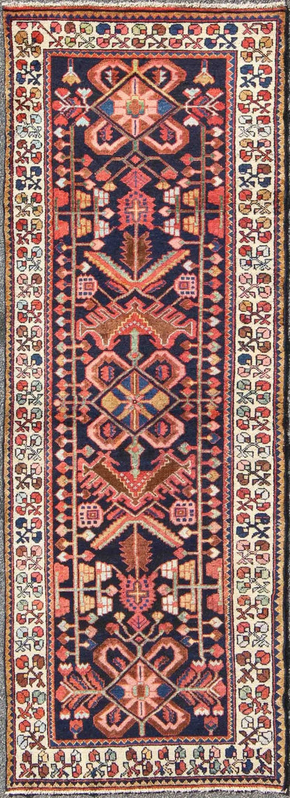 Keivan Woven Arts, H - 501 - 6, 1950's Semi Antique Hamadan Rug. Semi Antique Hamedan rug in midnight blue, red, green and brown, rug h - 501 - 6,/ Hamedan, circa 1950 This Semi Antique Hamadan gallery rug (circa 1950's) features a unique blend of colors an... - Keivan Woven ArtsH - 501 - 6 - 1366Rug